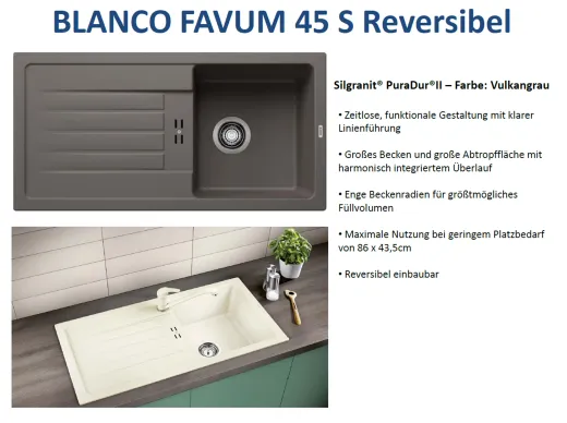 BLANCO Kchensple Favum 45 S Silgranit PuraDurII Granitsple / Einbausple mit Handbettigung