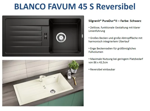 BLANCO Kchensple Favum 45 S Silgranit PuraDurII Granitsple / Einbausple mit Handbettigung