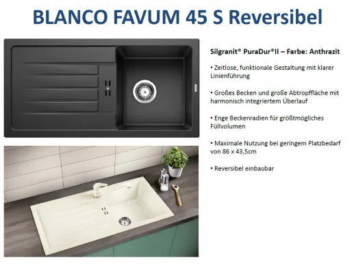 BLANCO Kchensple Favum 45 S Silgranit PuraDurII Granitsple / Einbausple mit Handbettigung
