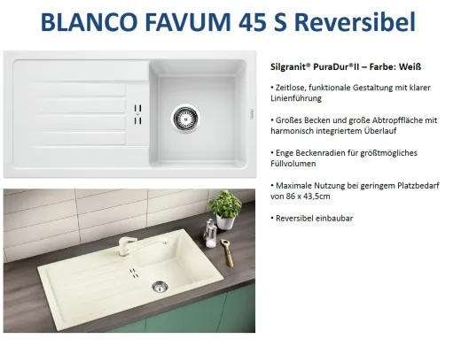 BLANCO Kchensple Favum 45 S Silgranit PuraDurII Granitsple / Einbausple mit Handbettigung