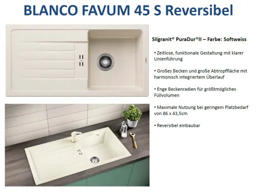 BLANCO Kchensple Favum 45 S Silgranit PuraDurII Granitsple / Einbausple mit Handbettigung
