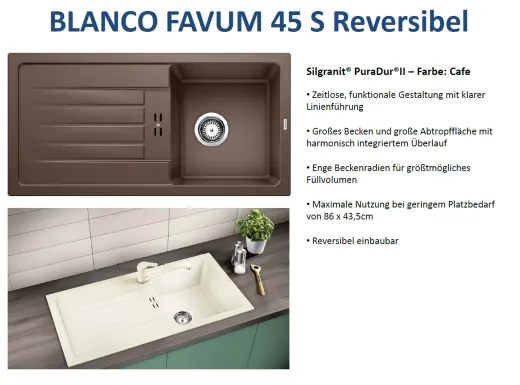 BLANCO Kchensple Favum 45 S Silgranit PuraDurII Granitsple / Einbausple mit Handbettigung