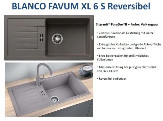 BLANCO Kchensple Favum XL 6-S Silgranit PuraDurII Granitsple / Einbausple mit Handbettigung