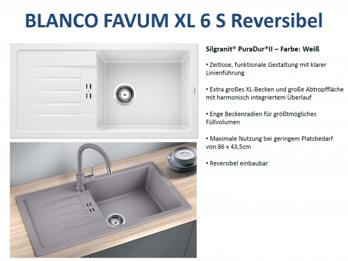 BLANCO Kchensple Favum XL 6-S Silgranit PuraDurII Granitsple / Einbausple mit Handbettigung