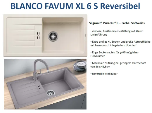 BLANCO Kchensple Favum XL 6-S Silgranit PuraDurII Granitsple / Einbausple mit Handbettigung