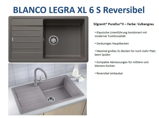 BLANCO Kchensple Legra XL 6 S Silgranit PuraDurII Granitsple / Einbausple mit Handbettigung