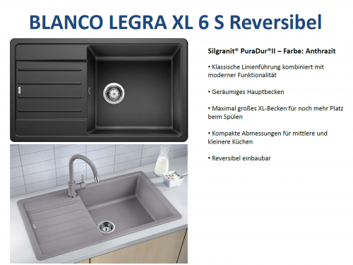 BLANCO Kchensple Legra XL 6 S Silgranit PuraDurII Granitsple / Einbausple mit Handbettigung