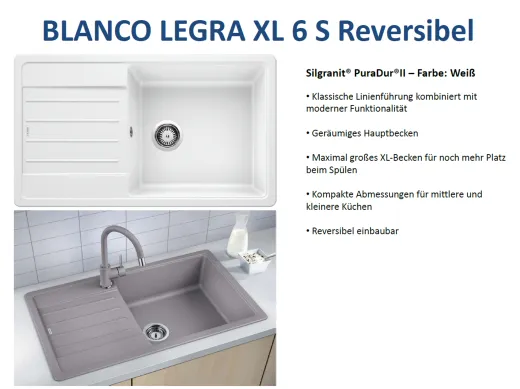 BLANCO Kchensple Legra XL 6 S Silgranit PuraDurII Granitsple / Einbausple mit Handbettigung