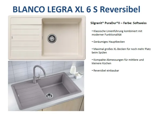 BLANCO Kchensple Legra XL 6 S Silgranit PuraDurII Granitsple / Einbausple mit Handbettigung