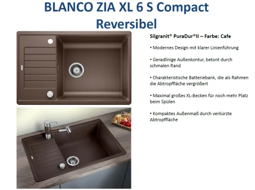 ❎ BLANCO Kchensple Zia XL 6 S Compact Silgranit PuraDurII Granitsple / Einbausple mit Drehknopfventil