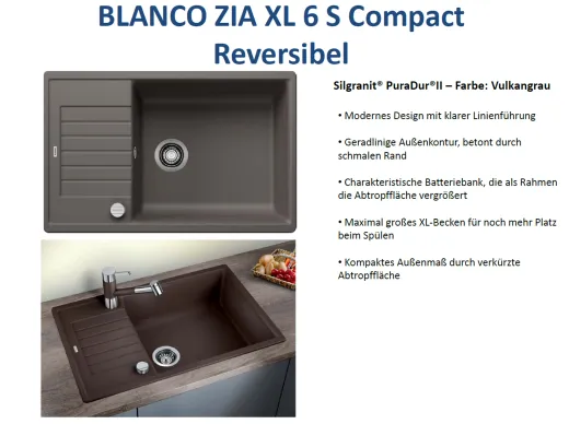 ❎ BLANCO Kchensple Zia XL 6 S Compact Silgranit PuraDurII Granitsple / Einbausple mit Drehknopfventil