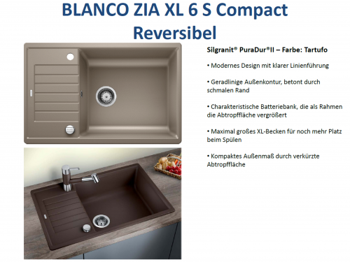 x BLANCO Kchensple Zia XL 6 S Compact Silgranit PuraDurII Granitsple / Einbausple mit Drehknopfventil