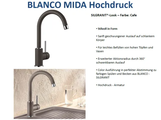 BLANCO Kchenarmatur Mida Silgranit-Look Einhebelmischer mit Festauslauf 360 schwenkbarer Auslauf