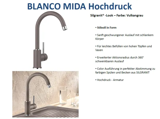 BLANCO Kchenarmatur Mida Silgranit-Look Einhebelmischer mit Festauslauf 360 schwenkbarer Auslauf