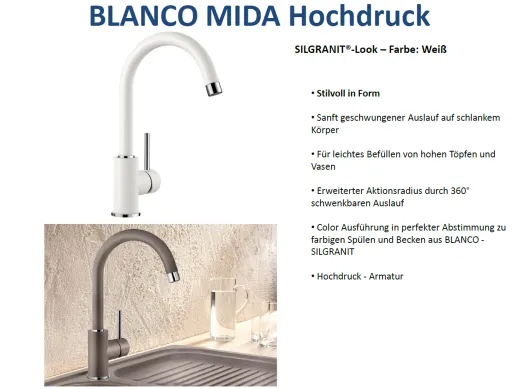 BLANCO Kchenarmatur Mida Silgranit-Look Einhebelmischer mit Festauslauf 360 schwenkbarer Auslauf
