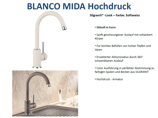 BLANCO Kchenarmatur Mida Silgranit-Look Einhebelmischer mit Festauslauf 360 schwenkbarer Auslauf