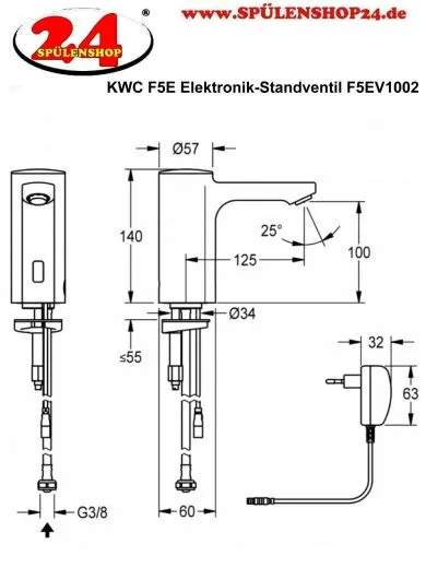 KWC PROFESSIONAL F5E Elektronik Standventil F5EV1002 DN 15 fr Waschanlagen, opto-elektronisch gesteuert mit Steckernetzteil