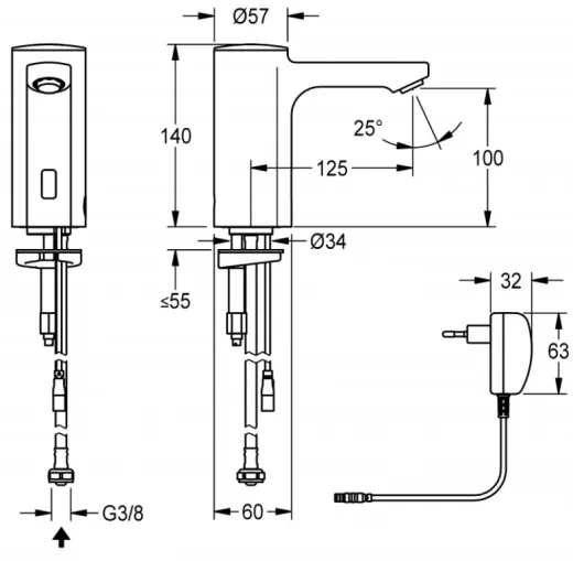 KWC PROFESSIONAL F5E Elektronik Standventil F5EV1002 DN 15 fr Waschanlagen, opto-elektronisch gesteuert mit Steckernetzteil