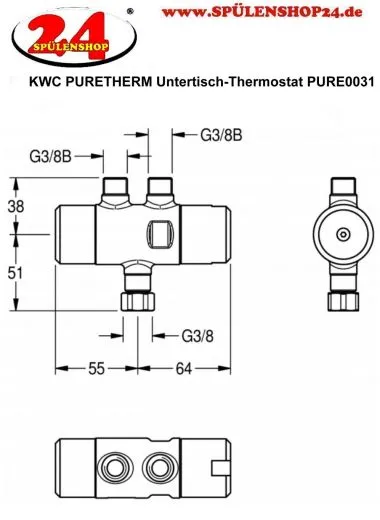 KWC PROFESSIONAL Puretherm Thermostat PURE0031 als thermischer Verbrhungsschutz bei Kaltwasserausfall