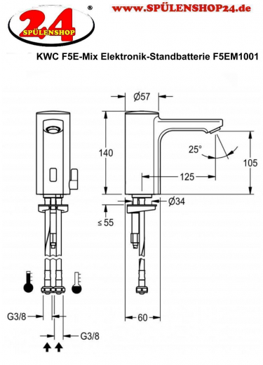KWC PROFESSIONAL F5E-Mix Elektronik Standbatterie F5EM1001 DN 15 für Waschanlagen, opto-elektronisch gesteuert mit Batteriebetrieb