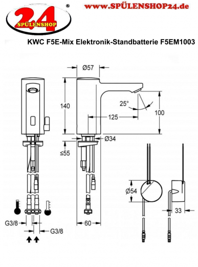 KWC PROFESSIONAL F5E-Mix Elektronik Standbatterie F5EM1003 DN 15 für Waschanlagen, opto-elektronisch gesteuert mit Wandeinbau-Netzteil