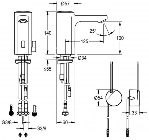 KWC PROFESSIONAL F5E-Mix Elektronik Standbatterie F5EM1003 DN 15 fr Waschanlagen, opto-elektronisch gesteuert mit Wandeinbau-Netzteil