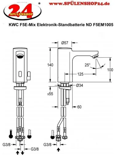 KWC PROFESSIONAL F5E-Mix Elektronik Standbatterie F5EM1005-ND DN 15 fr Waschanlagen, opto-elektronisch gesteuert mit Batteriebetrieb Niederdruck
