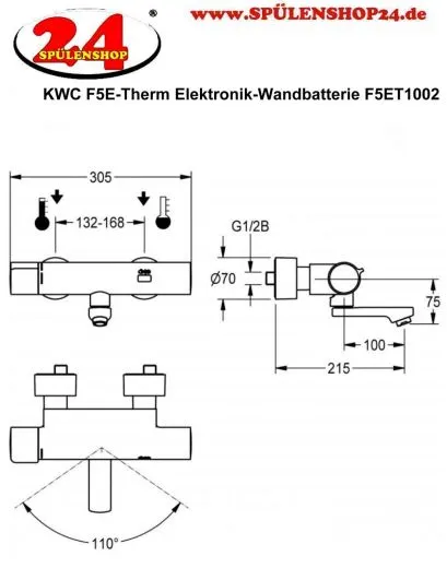 KWC PROFESSIONAL F5E-Therm Elektronik Thermostat Wandbatterie F5ET1002 DN 15 zur Aufputzmontage Opto-elektronisch gesteuert