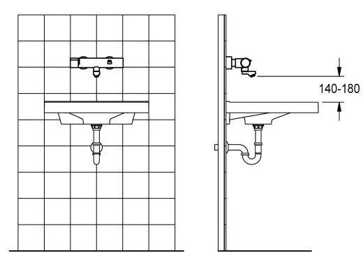 KWC PROFESSIONAL F5E-Therm Elektronik Wandbatterie F5ET1016 DN 15 zur Aufputzmontage Opto-elektronisch gesteuert mit Batteriebetrieb