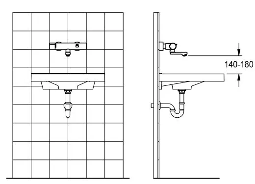 KWC PROFESSIONAL F5E-Therm Elektronik Wandbatterie F5ET1017 DN 15 zur Aufputzmontage Opto-elektronisch gesteuert mit Batteriebetrieb