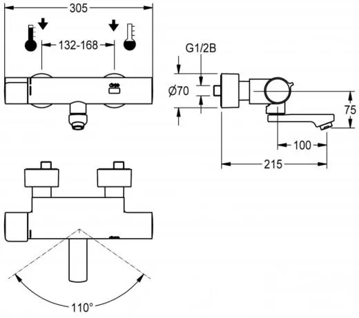 KWC PROFESSIONAL F5E-Therm Elektronik Wandbatterie F5ET1005 DN 15 zur Aufputzmontage Opto-elektronisch gesteuert