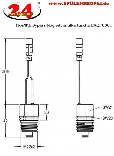 KWC PROFESSIONAL Bypass-Magnetventilkartusche EAQFU0001 DN 5, bistabil, mit wasserdichtem Stecker und Sieb