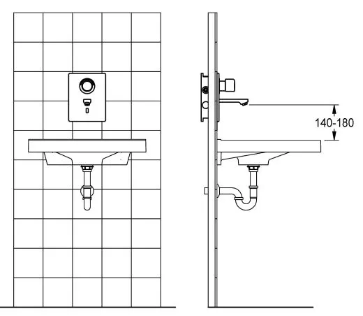 KWC PROFESSIONAL F5E-Therm Elektronik Einbaubatterie F5ET1013 DN 15 als Fertigbauset zur Wandeinbaumontage im Rohbauset