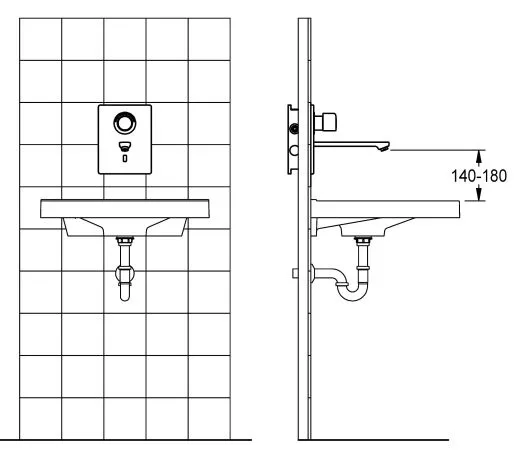 KWC PROFESSIONAL F5E-Therm Elektronik Einbaubatterie F5ET1015 DN 15 als Fertigbauset zur Wandeinbaumontage im Rohbauset