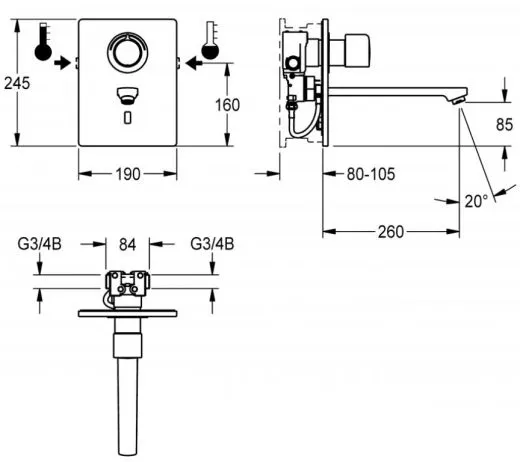 KWC PROFESSIONAL F5E-Therm Elektronik Einbaubatterie F5ET1015 DN 15 als Fertigbauset zur Wandeinbaumontage im Rohbauset