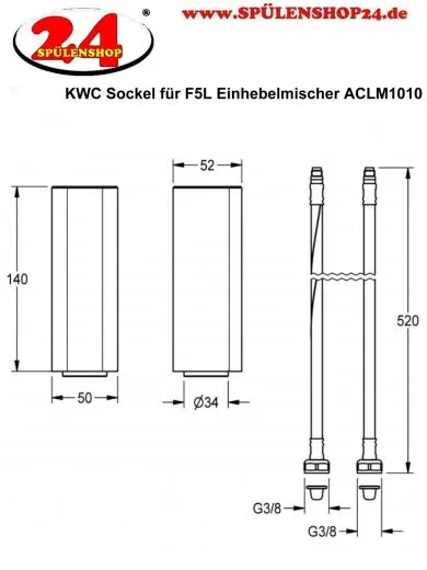 KWC PROFESSIONAL F5L Sockelerhhung um 140 mm fr F5L Einhebelmischer-Standbatterie ACLM1010