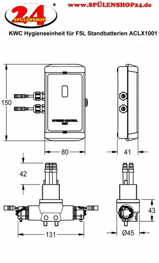 KWC PROFESSIONAL F5L Hygieneeinheit ACLX1001 fr F5L Einhebel-Standbatterien mit Ausladung 100mm