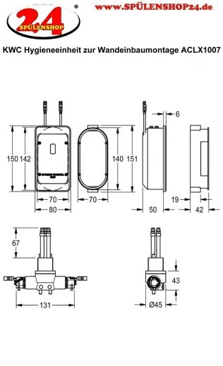 KWC PROFESSIONAL F5L Hygieneeinheit Wandeinbaumontage ACLX1007 fr F5L Einhebel-Standbatterien it Ausladung 125mm