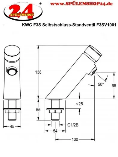 KWC PROFESSIONAL F3S Selbstschluss-Standventil F3SV1101 DN 15 fr Waschanlagen