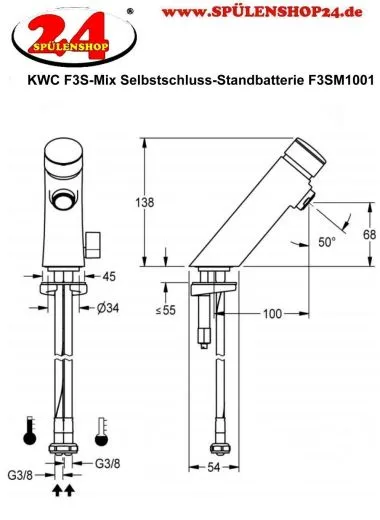 KWC PROFESSIONAL F3S-Mix Selbstschluss-Standbatterie F3SM1101 DN 15 fr Waschanlagen