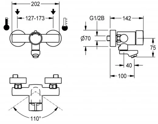 KWC PROFESSIONAL F3S-Mix Selbstschluss-Wandbatterie F3SM1002 DN 15 als Eingriffmischer zur Aufputzmontage