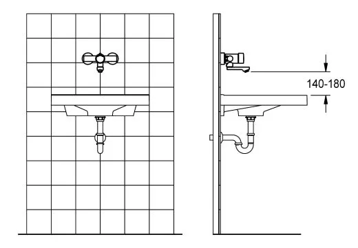 KWC PROFESSIONAL F3S-Mix Selbstschluss-Wandbatterie F3SM1003 DN 15 als Eingriffmischer zur Aufputzmontage