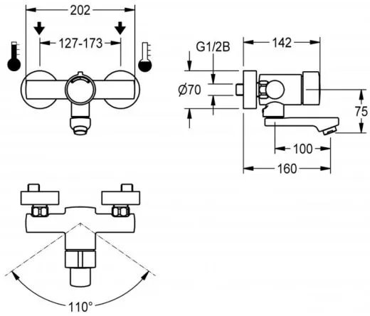 KWC PROFESSIONAL F3S-Mix Selbstschluss-Wandbatterie F3SM1003 DN 15 als Eingriffmischer zur Aufputzmontage