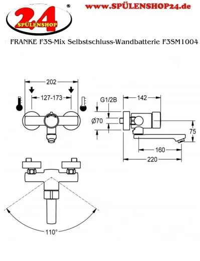 KWC PROFESSIONAL F3S-Mix Selbstschluss-Wandbatterie F3SM1004 DN 15 als Eingriffmischer zur Aufputzmontage