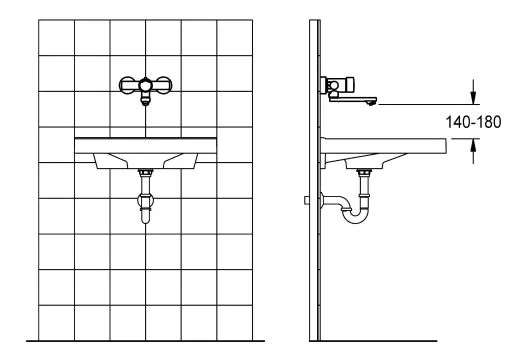 KWC PROFESSIONAL F3S-Mix Selbstschluss-Wandbatterie F3SM1004 DN 15 als Eingriffmischer zur Aufputzmontage