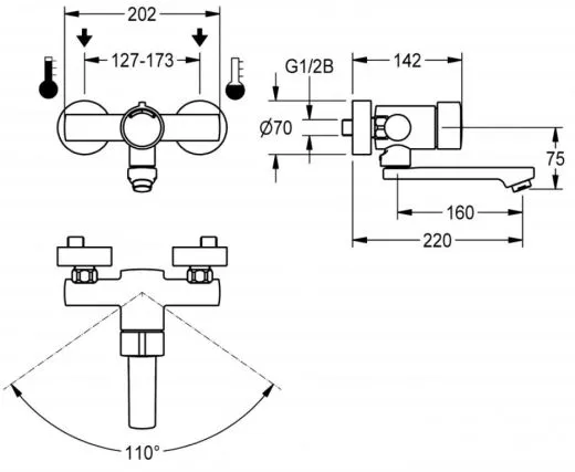 KWC PROFESSIONAL F3S-Mix Selbstschluss-Wandbatterie F3SM1004 DN 15 als Eingriffmischer zur Aufputzmontage