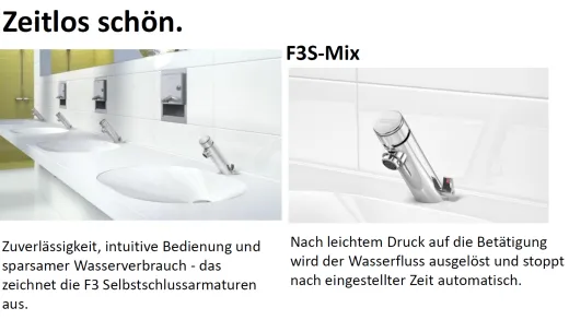 KWC PROFESSIONAL F3S-Mix Selbstschluss-Wandbatterie F3SM1004 DN 15 als Eingriffmischer zur Aufputzmontage