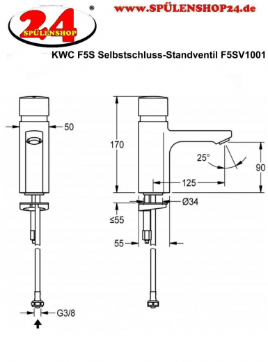 KWC PROFESSIONAL F5S Selbstschluss-Standventil F5SV1001 DN 15 fr Waschanlagen FRAMIC INSIDE Selbstschlusskartusche