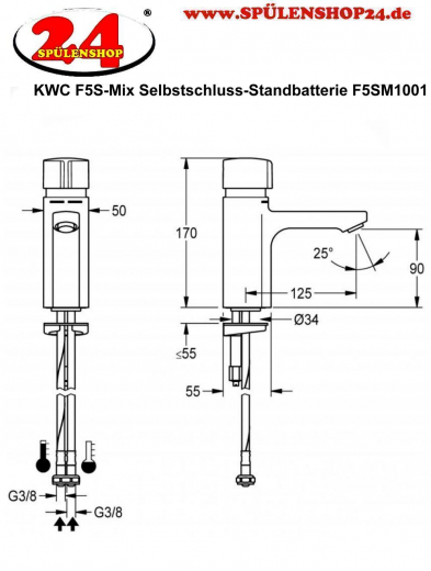 KWC PROFESSIONAL F5S-Mix Selbstschluss-Standbatterie F5SM1001 DN 15 als Eingriffmischer fr Waschanlagen FRAMIC INSIDE