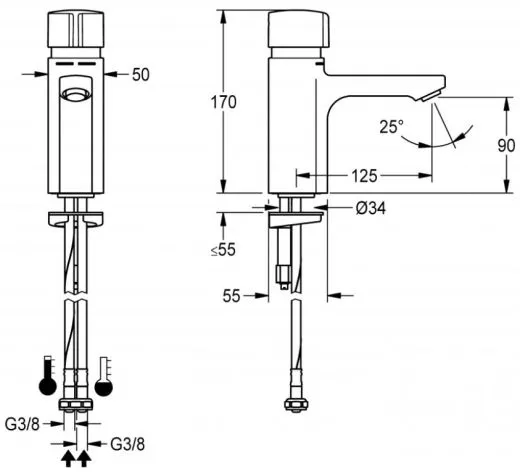 KWC PROFESSIONAL F5S-Mix Selbstschluss-Standbatterie F5SM1001 DN 15 als Eingriffmischer fr Waschanlagen FRAMIC INSIDE